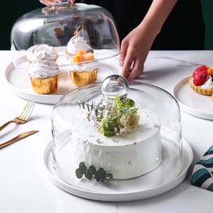 Support à gâteau en céramique écologique de 10 pouces avec dôme et couvercle en <span class=keywords><strong>verre</strong></span> <span class=keywords><strong>Plateau</strong></span> de service à dessert multifonctionnel avec couvercle - Product Image 4