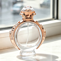 Flacon de parfum en verre transparent de 80 ml, couleur or rose, avec couvercle et pulvérisateur, pour recharge cosmétique, MOQ 100 pièces