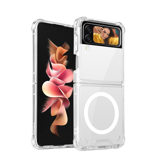 Folding Wireless Charging TPU Acrylic Phone Cover Fall-proof Magnetic Cover Case for Samsung Z Flip 3 4