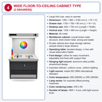 Grande armoire d'évaluation des couleurs format folio, conforme à la norme ISO3664, table de test D50/D65 avec 4 lampes de 36W et armoire en tôle