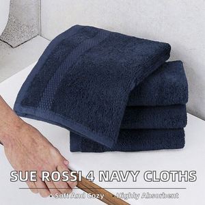 Ensemble de 4 serviettes pour le visage Sue Rossi en coton peigné égyptien 30 cm x 30 cm, très douces, absorbantes, séchage rapide, 600 g/m², démaquillantes, bleu marine - Product Image 2