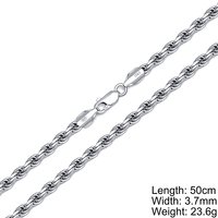 Collier chaîne torsadée en argent sterling 925 massif de 3,7 mm avec coupe diamant pour hommes - Vente en gros de bijoux pour hommes
