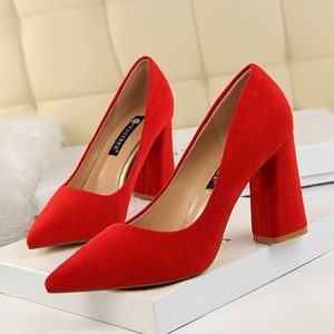 2024 Spring New Luxury Prom Wedding Wholesale Shoes Women 8.5cm <b>Block</b> <b>Heel</b> <b>Suede</b> Pumps Designer Lady Nude High <b>Heels</b> - Product Image 2