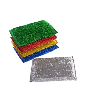 Customized color dish scrub pad esponja PET wire scrub sponge with metal net