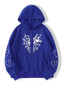 Giacca gotica con cappuccio a forma di cuore con stampa a forma di ragnatela giacca Punk con cerniera ampia felpe Oversize e felpe da uomo - Product Image 3