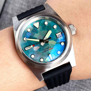 Montre de plongée Tandorio 62mas <span class=keywords><strong>38mm</strong></span> |   Montre à remontage automatique avec cadran en nacre bleu glacé, verre saphir bombé et bracelet gaufré, marque haut de gamme - Product Image 2