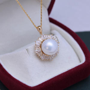 Zhuji <b>Edison</b> 12-13mm White Freshwater Round Pearl Pendant Necklace Strong <b>Light</b> Fine Flaws S925 Silver Jewelry - Product Image 2