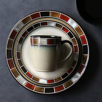 Ensemble de vaisselle créatif en céramique de style américain, luxe léger rétro, série à carreaux rouges, compatible micro-ondes (assiette, bol, tasse, mug)