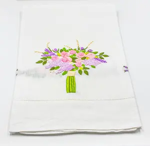 手工刺绣毛巾100% 亚麻面料，hemstitch，尺寸100x50 cm