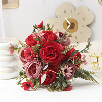 Bouquet de Mariage Prêt à l'emploi en Gros, Composition Florale Artificielle, Décoration de Table, Centres de Table Floraux Roses et Bordeaux