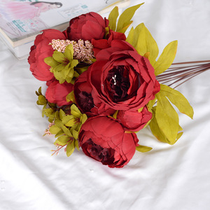 Ramo de Flores Artificiales de Peonía Vintage Realista de 13 Cabezas, Decoración para el Hogar y Bodas, Arreglo Floral de Seda, Centro de Mesa - Product Image 2
