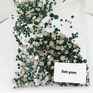 Diamantes de imitación de Esmeralda verde oscuro, cristal de alta calidad, parte trasera plana suelta, sin cuentas, tamaño ss10, ss12, ss14, ss16, ss20, ss30