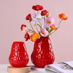 Sıcak satış büyük 17cm pembe kırmızı çilek cam vazo düğün masa dekorasyon cam Pot vazo