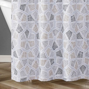 Cortina de ducha de baño texturizada con líneas de tela de poliéster de diseño personalizado con estampado de lujo OWENIE - Product Image 4