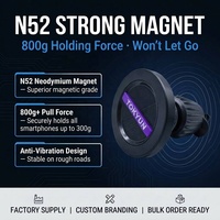 Support de téléphone magnétique puissant N52 en ABS pour voiture, fixation universelle sur grille d'aération, rotation à 360°, logo OEM personnalisé, charge rapide sans fil 15W