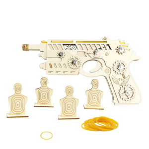 Rompecabezas 3D de Madera, Modelo de Halcón, Pistola de Bandas Elásticas de Accionamiento Manual para Niños de 8 a 13 Años, Color Madera Natural - Product Image 1