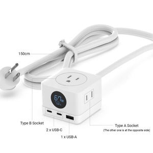 67W Cubo Compacto Carga Rápida Ac <span class=keywords><strong>Usb</strong></span> <span class=keywords><strong>C</strong></span> Gan Cargador Adaptador de Corriente Tira de Alimentación Protección Contra Sobretensiones Con Cable de Extensión para <span class=keywords><strong>Macbook</strong></span> - Product Image 3