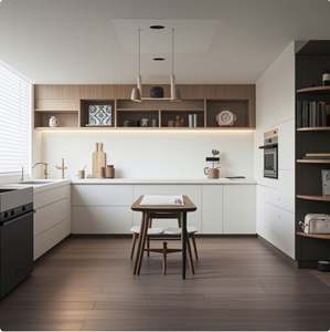 Armoires de cuisine et de salle de bain en bois massif, laque combinée noyer, emballage plat, bois massif - Product Image 6