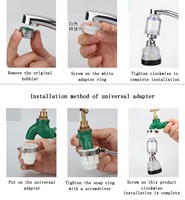 Filtre purificateur d'eau universel anti-éclaboussures, rotation à 360 degrés, bec verseur de robinet de salle de bain et de cuisine, aérateur de robinet