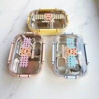 Cartoon-Bären-Kinder-Lunchbox mit 3 Fächern, versiegelter Edelstahl-Thermo-Bento-Behälter für Kinder