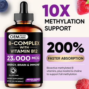 OEM 11 en 1 Gotas Líquidas de <span class=keywords><strong>Complejo</strong></span> Vitamínico <span class=keywords><strong>B</strong></span> <span class=keywords><strong>con</strong></span> <span class=keywords><strong>B12</strong></span> Metilcobalamina, B9 Ácido Fólico, <span class=keywords><strong>Vitamina</strong></span> C, Colina, Biotina, Suplemento para la Energía - Product Image 3