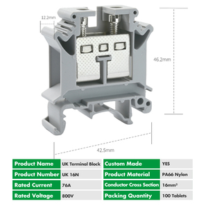 Plastique Nylon PA66 UK16N Bloco De Terminais Para Trilho DIN 16 Mm2 Blocs De Terminais Elétrico Push in Din Rail Borniers - Product Image 5