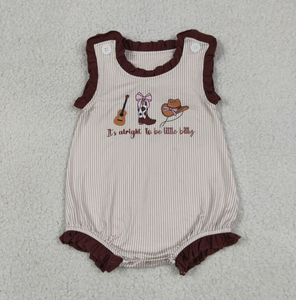 Western Baby Boy Striped Sleeveless Romper Guitar Cowboy Boot Hat Print Bubble Onesie - Product Image 6