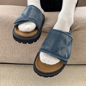 Summer new style couple flip-flops thick soles suitable wearing outside casual sandals retro denim look versatile beach <b>shoes</b> - Product Image 3
