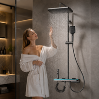 Ensemble de douche mural thermostatique en laiton de haute qualité avec affichage numérique moderne, éclairage LED et 4 fonctions, pour une pluie douce