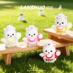 Cute Resin Tennis Bear Figurine Miniature 3D Desktop Ornament <b>Car</b> Interior <b>Decoration</b> DIY Accessory - Product Image 2