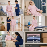 Ensemble de vêtements adaptatifs pour patients avec fermeture auto-agrippante, manches et jambes entièrement ouvrables, alternative à la blouse d'hôpital, pour personnes âgées alitées, soins post-chirurgicaux