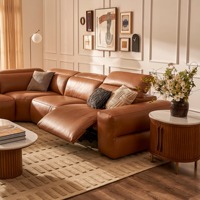 Ensemble de canapés modulaires pour salon en cuir véritable en forme de L avec éponge haute densité, design moderne et luxueux