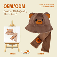 Ensemble bonnet et écharpe en peluche très tendance, motif ours de dessin animé, chapeau bob chaud d'hiver, accessoire mignon pour la Saint-Valentin, adolescents et adultes, doublure en maille