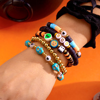 Bracelet d'Halloween pour Femme, en Pâte Polymère, Motifs Citrouille et Fantôme, Perles Colorées, Bijou de Poignet Polyvalent