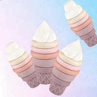 Jouet de bain anti-stress en PVC souple compressible pour enfants, en forme de cornet de crème glacée simulé, avec paille empilable amusante
