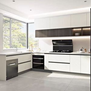 ตู้ครัวไม้อัดสีพื้นแบบด้าน ทันสมัย เป็นมิตรกับสิ่งแวดล้อม กันน้ำ พร้อมแถบไฟ LED ในตัว สำหรับบ้านและอพาร์ตเมนต์ - Product Image 4