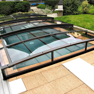 Véranda <span class=keywords><strong>de</strong></span> piscine extérieure moderne rétractable pour villa résidentielle, avec toit isolé et couverture en verre, écologique - Product Image 1
