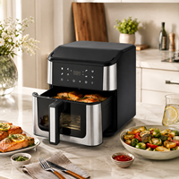 Friteuse à air électrique compacte 8L à commande tactile numérique sans huile pour la cuisine domestique : poulet, frites, viande et snacks