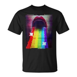 T-shirt esthétique LGBTQ Vaporwave Glitch, design lèvres arc-en-ciel, coupe unisexe - Product Image 1