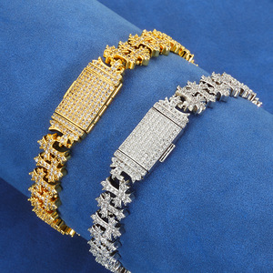 VVS Moissanite Cross <b>Charm</b> <b>Bracelet</b> 925 Sterling Silver 18K Gold Plated Iced Cuban Link Chain Fold-over Clasp Hip Hop Jewelry - Product Image 5