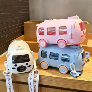 New Creative Bus Shape 500ml Plastic <b>Straw</b> Cup Reusable BPA Free Cute Outdoor Unisex <b>Drinking</b> Water <b>Bottle</b> <b>Straw</b> Rope Fast - Product Image 1
