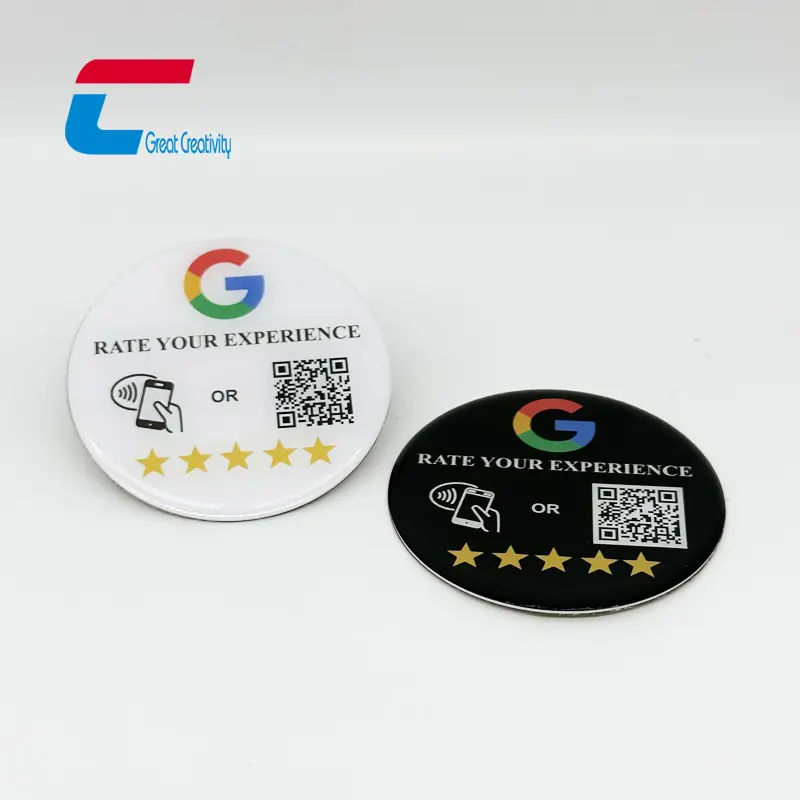 Cartões redondos sem contato NFC Chip Google NFC Review Cartões Epóxi RFID Menu Instagram Google Reviews Cartão NFC Cartão