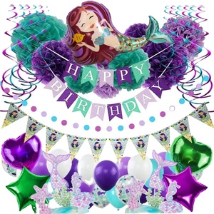 Decorazioni per feste a sirena forniture per <span class=keywords><strong>buon</strong></span> compleanno Ariel Little Princess Under the Sea Decor for Girls Pool Ocean Kids Party - Product Image 1