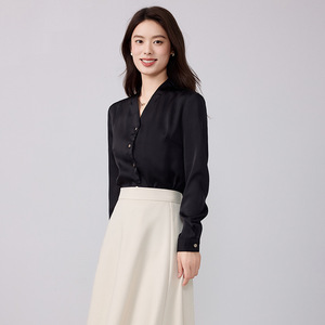 White V-neck Blouse Full Sleeve Chiffon Office Lady Professional Workwear Top - Product Image 4