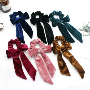 CHENGHE Fashion Custom Velvet Hair Scrunchies Elastic Hair Bands For Women Girls With Bow Hair Accessories