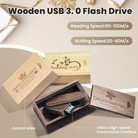 Flash Drive USB 3.0 64GB Kayu Putar Personalisasi, Buatan Tangan dengan Logo Terukir, Hadiah Pernikahan & Perusahaan
