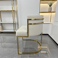 Chaise de salon de manucure moderne en cuir blanc crème avec métal doré pour les clients en attente et les techniciens Chaise de bureau élégante