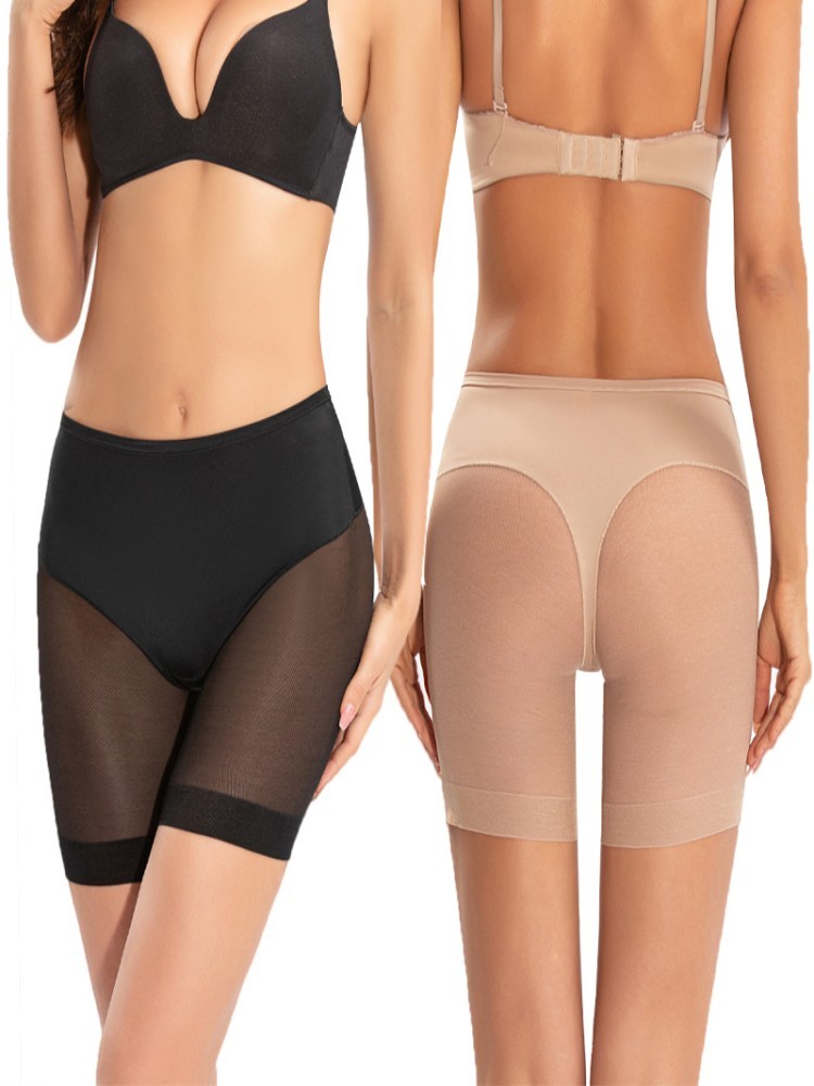 Tummy-Control Seamless Shaping Shorts (4137): side profile showing zones and edge stability