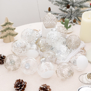 Hot Sale 8CM 9Pcs Ransparent <b>Glitter</b> Printed Christmas <b>Ball</b> Ornament Set Silver Pattern Xmas Tree Hanging Decoration - Product Image 4