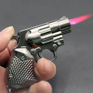 Холодный мини-револьвер бутановый газовый надувной ветрозащитный зажигалка с прямым впрыском металлический необычный маленький пистолет брелок Подвеска зажигалка